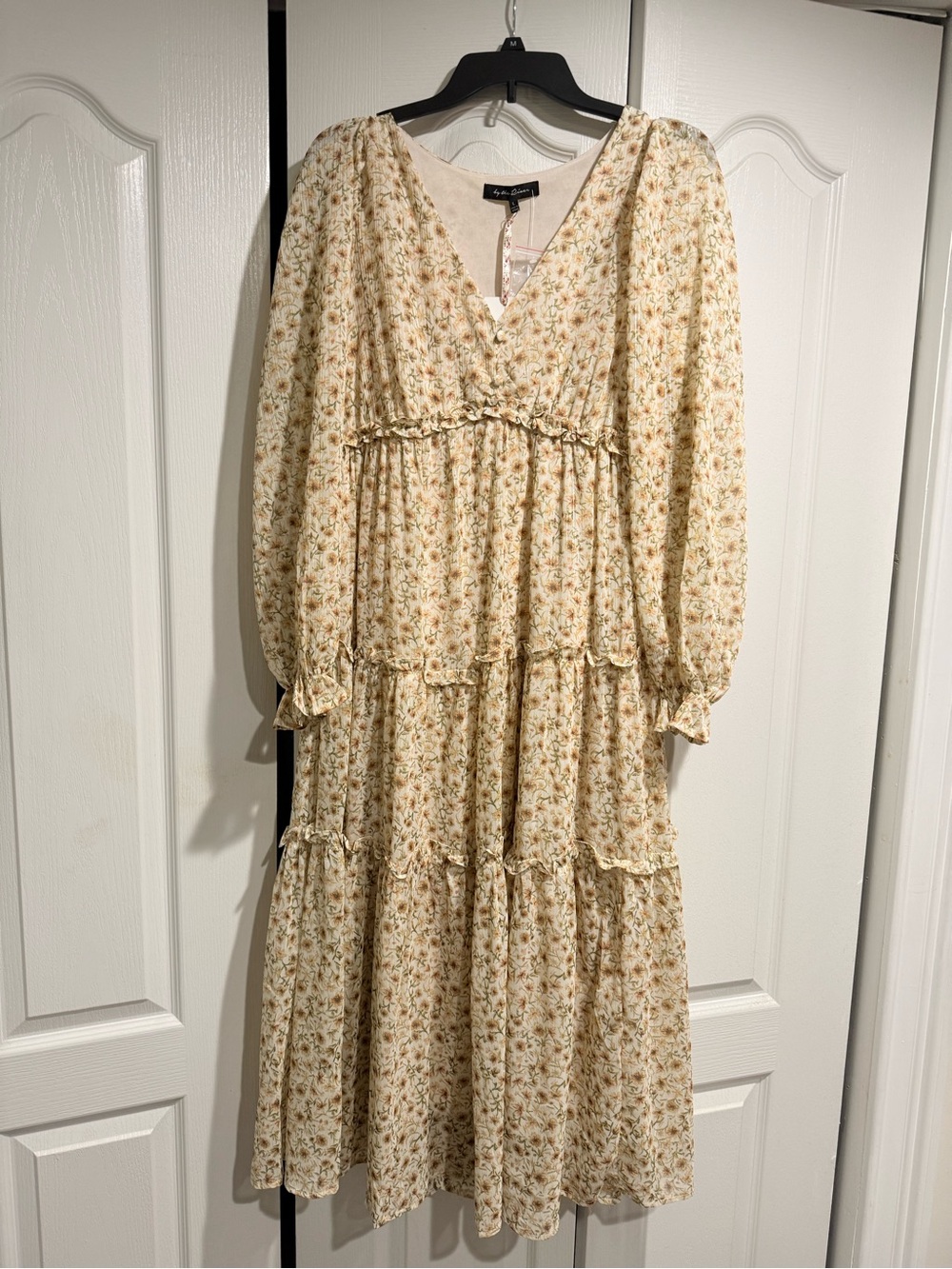 Bohemian Cream Floral Tiered V-Neck Maxi Dress